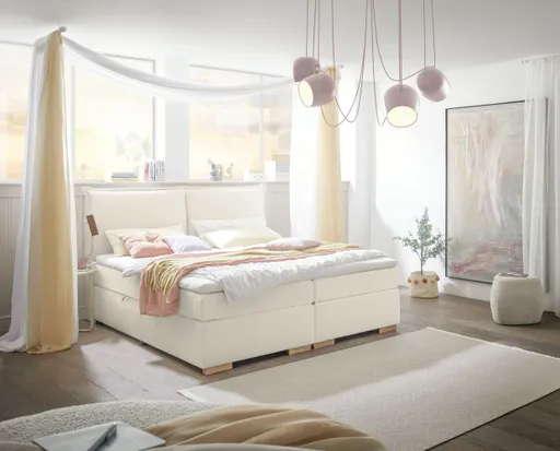 Boxspringbett SANDRIN A- Liegefläche ca. 200x200 cm, Stoff, Weiß, inkl. Stauraum