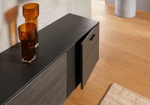 Lowboard Estana - Eiche massiv, Anthrazit 