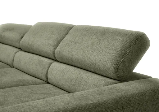 Ecksofa CHENOA - 2-Sitzer mit Longchair rechts, Sitzvorzug motorisch, Stoff, Dunkelgrün