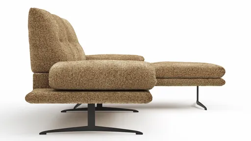 Ecksofa Lucero 2.0 - 2-Sitzer mit Longchair rechts inkl. Sitztiefenverstellung, Drehsitz und Sitztiefe verstellbar, Stoff, Cognac