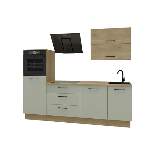 Küchenblock- ohne E-Geräte, B ca. 250 cm, Eiche Dekor, Salbei, Matt