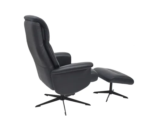 TV-Sessel MENNIS mit Hocker - drehbar, Relaxfunktion, Kopfteilverstellung, Leder, Schwarz