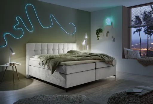 Boxspringbett HINDA- Liegefläche ca. 180x200 cm, Stoff, Hellgrau