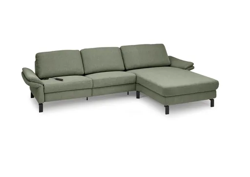 Ecksofa CALM PREMIUM 2.0 - 3-Sitzer mit Longchair rechts, Relaxfunktion motorisch, Armlehne verstellbar, Stoff, Dunkelgrün