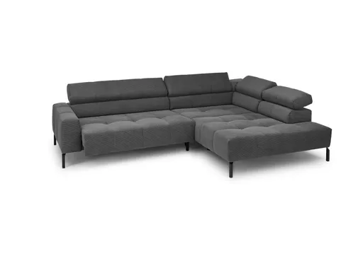  Ecksofa COLLEEN - 2-Sitzer mit Ecke rechts, Sitzvorzug motorisch, Feincord, Anthrazit