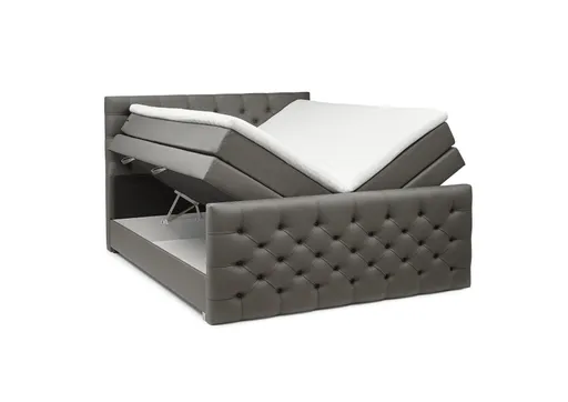 Boxspringbett SANDRIN- Liegefläche ca. 200x200 cm, Stoff, Dunkelgrau, inkl. Stauraum und Fußteil