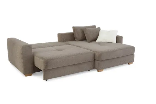 Ecksofa - 2-Sitzer, Ecke rechts inkl. Schlaffunktion und Bettkasten, Stoff, Taupe