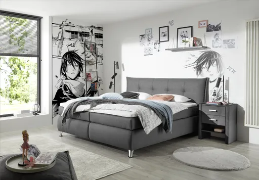 Boxspringbett HAROA- Liegefläche ca. 180x200 cm, Stoff, Anthrazit, inkl. Topper