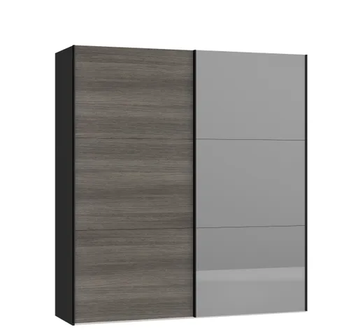 Schwebetürenschrank JOIN IT- B ca. 202 cm, Schwarz, Dunkelgrau, Spiegel, Dunkel