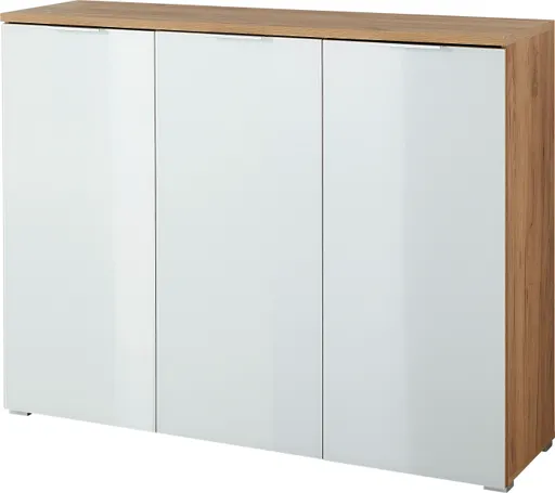 Schuhschrank GLEDA - Glas, Weiß, Eiche Dekor