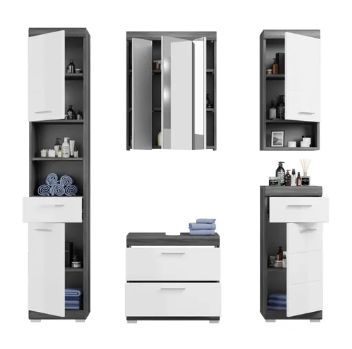 Badblock - 5-teilig, Rauchsilber, Weiß Hochglanz