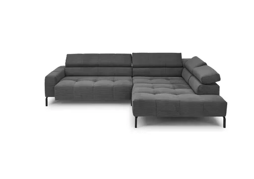  Ecksofa COLLEEN - 2-Sitzer mit Ecke rechts, Sitzvorzug motorisch, Feincord, Anthrazit