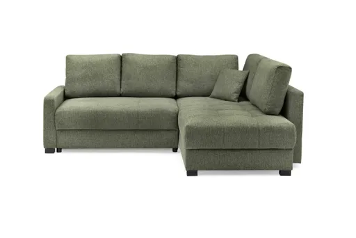Ecksofa EDWIN - 2-Sitzer, Ecke rechts inkl. Schlaffunktion und Bettkasten, Stoff, Graugrün
