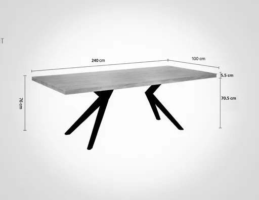 Esstisch - LB ca. 240x100 cm, Mango massiv, Baumkante, Schwarz