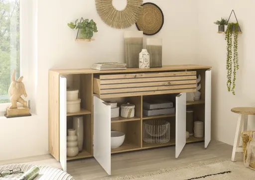 Sideboard - B ca. 177 cm, Artisan Eiche Nachbildung, Weiß