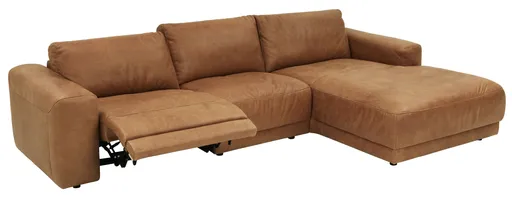 Ecksofa Balok - 2,5-Sitzer, Longchair groß rechts, Relaxfunktion (motorisch), Leder, Cognac