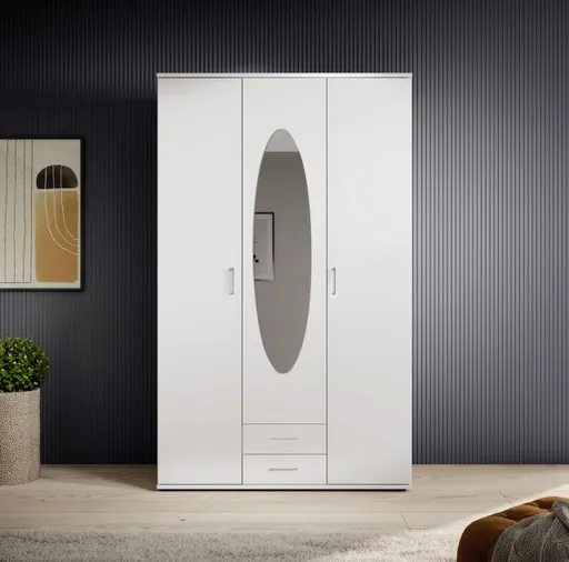 Drehtürenschrank- B ca. 120 cm, Weiß, Spiegel
