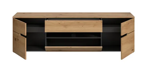 Lowboard - B ca. 184 cm, Basalt grau, Artisan Eiche Nachbildung