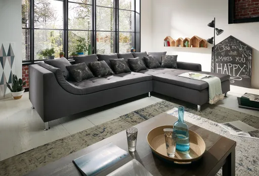 Ecksofa - Ecke links, 2,5-Sitzer, Stoff dunkelgrau