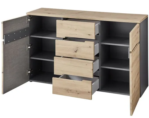 Kommode - B ca. 135 cm, Artisan Eiche Nachbildung, Graphit