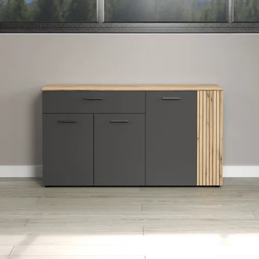Sideboard - B ca. 150 cm, Anthrazit, Eiche Coast Evoke Nachbildung