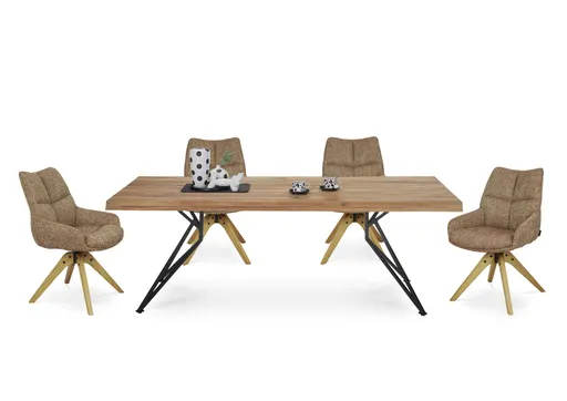 Esstisch - LB ca. 240x100 cm, Wildeiche massiv geölt, Baumkante, Schwarz