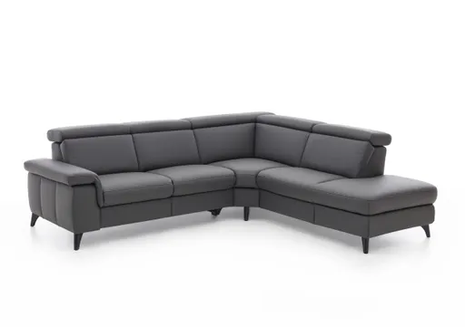 Ecksofa EM Salo - mit Kopfteilverstellung, 2,5-Sitzer mit Ecke rechts, Leder, Anthrazit
