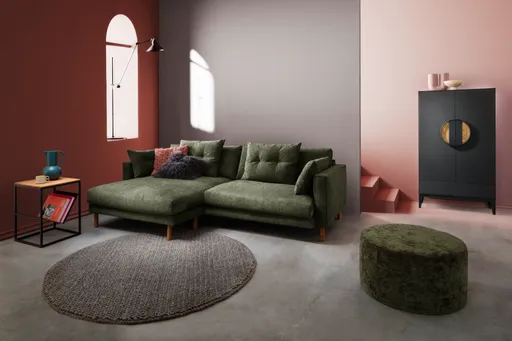 Ecksofa Anesa - Longchair links, 1,5-Sitzer, Stoff, Grün