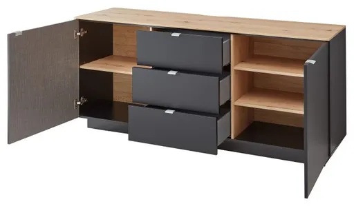 TV-Sideboard - Schwarz, Eiche Dekor