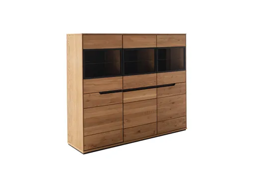 Highboard - B ca. 153 cm, Eiche Furnier geölt, Wildeiche massiv geölt