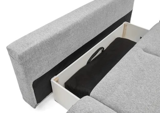 Schlafsofa EMIEL - 2-Sitzer inkl. Schlaffunktion und Bettkasten, Stoff, Hellgrau