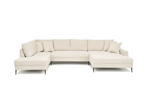 Wohnlandschaft - Ecke links, 2-Sitzer, Longchair rechts, Stoff, Creme