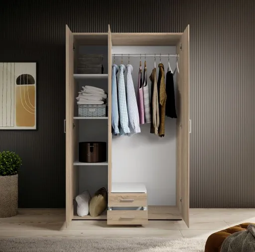 Drehtürenschrank- B ca. 120 cm, Eiche Dekor, Spiegel