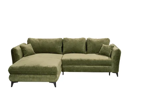 Ecksofa - Longchair links mit 2-Sitzer, Schlaffunktion mit Bettkasten, Stoff, Moosgrün