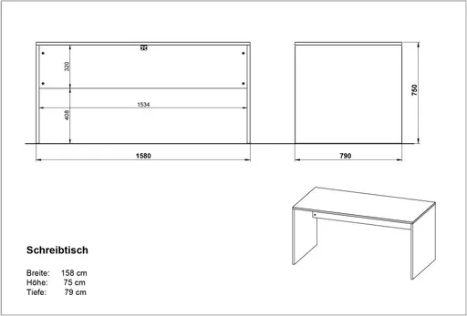 Schreibtisch GRIFFIN - B/H/T ca. 158x75x79 cm, Graphit, Eiche Dekor