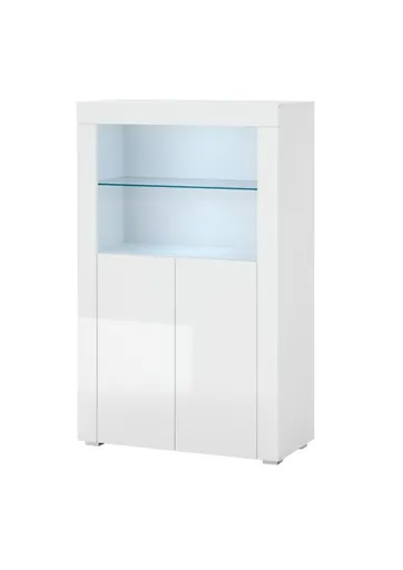 Highboard- Weiß, Weiß, Hochglanz, 