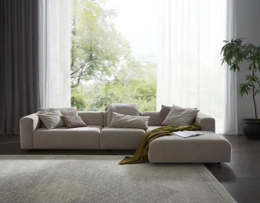 Ecksofa Caruso - 3-Sitzer, Longchair rechts, Stoff, Graubeige