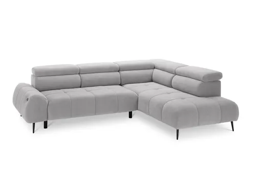 Ecksofa - 2-Sitzer mit Ecke rechts, Sitzvorzug motorisch, Kopfteil verstellbar, Stoff, Hellgrau