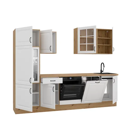 Küchenblock- ohne E-Geräte, B ca. 280 cm, Eiche Dekor, Weiß, Matt