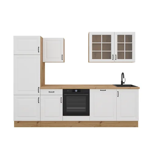 Küchenblock- ohne E-Geräte, B ca. 280 cm, Eiche Dekor, Weiß, Matt