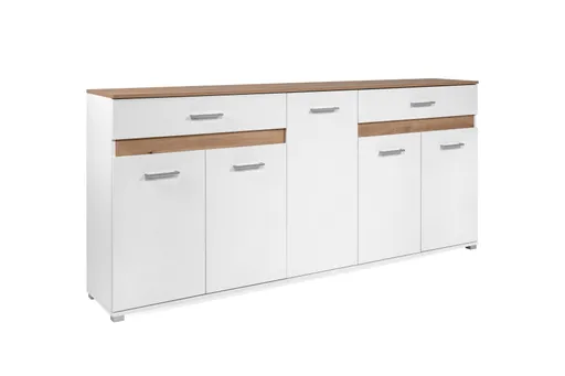Sideboard- Weiß, Eiche Dekor