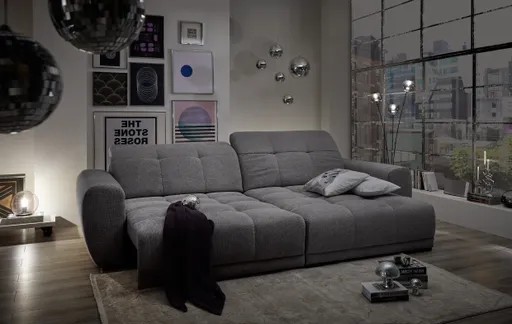 Ecksofa -2-Sitzer mit Longchair rechts, Kopfteil verstellbar, Sitztiefe verstellbar motorisch, Stoff, Anthrazit