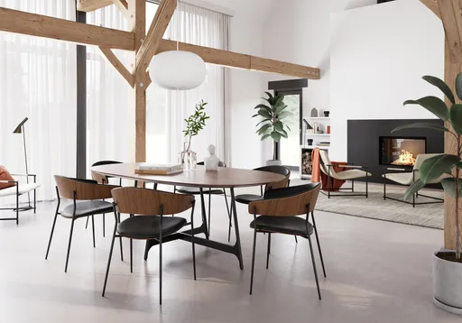Stuhl - Furnierholz, Kunstleder, Nussbaum, Schwarz