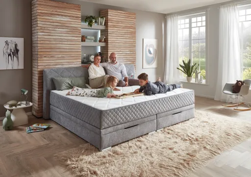 Boxspringbett- Liegefläche ca. 240x200 cm, Stoff, Silber