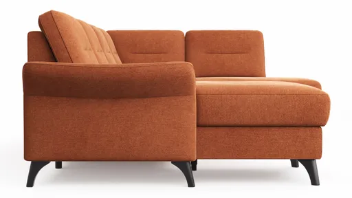 Wohnlandschaft Almyra - Longchair links inkl. Bettkasten und Armlehne klappbar, 2,5-Sitzer inkl. Vorziehsitz (motorisch), Ottomane rechts, Stoff, Kupfer