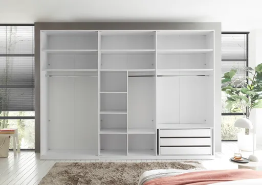 Drehtürenschrank- B ca. 300 cm, Weiß, Weiß Hochglanz