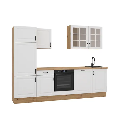 Küchenblock- ohne E-Geräte, B ca. 280 cm, Eiche Dekor, Weiß, Matt