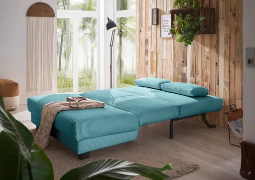  Schlafsofa EASY Optik A - 2-Sitzer ohne Armlehne, 140 cm inkl. Schlaffunktion, Cord, Türkis