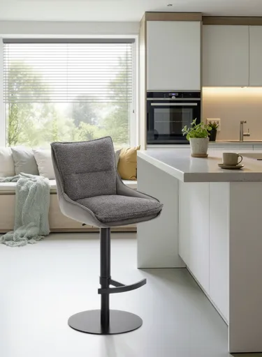 Barhocker MANDY - höhenverstellbar, Stoff, Graubeige