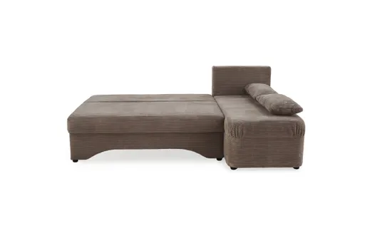 Ecksofa - 2-Sitzer mit Longchair rechts, Schaffunktion mit Bettkasten, Cord, Taupe